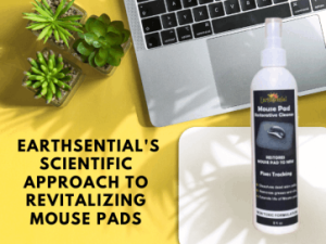 extending the lifespan of your mouse pad 5 a clean mouse pad, a laptop and a bottle of Mouse Pad restorative cleaner from earthsential
