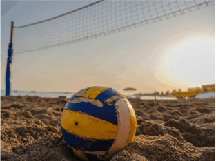 a beat up volleyball