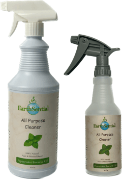 a 16oz bottle and a 32oz bottle of peppermint oil cleaner
