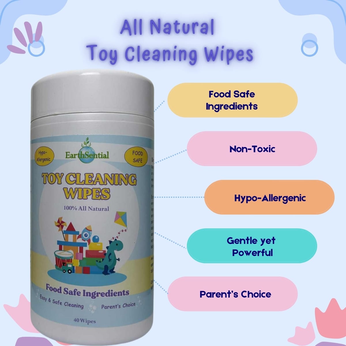 Toy Cleaning Wipes 2 EarthSential Toy Cleaning Wipes